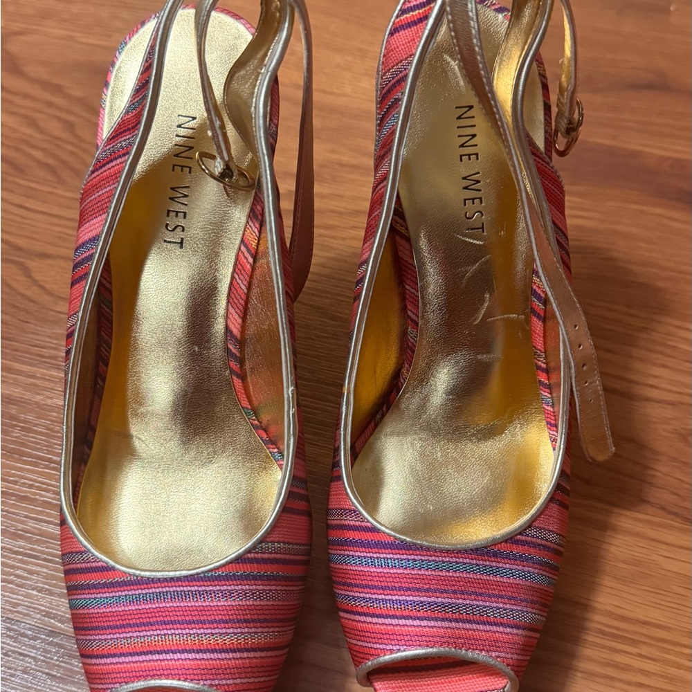 Nine West Multicolor Striped Peep Toe Heels (worn once) size 7.5